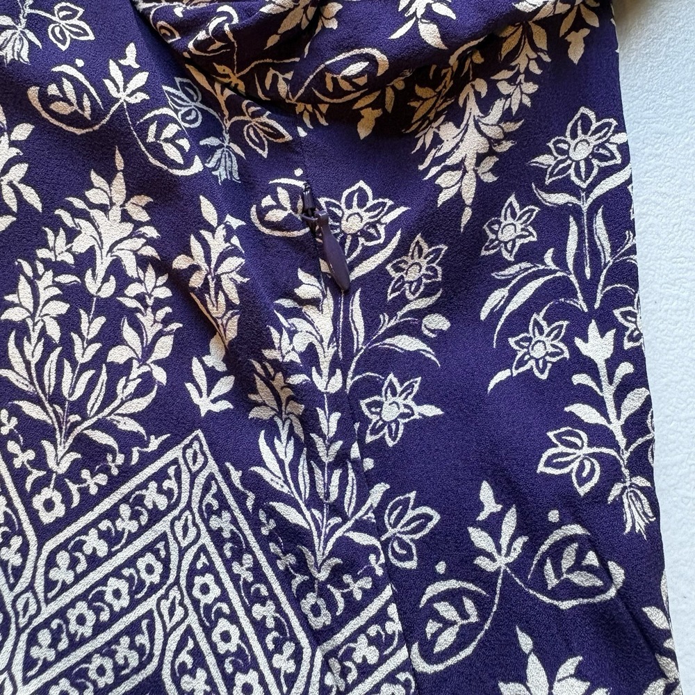 Tory Burch Bourdelle Graphic Floral 100% Silk Dress Purple Silk Tie Neck Sz 10 - Picture 14 of 14